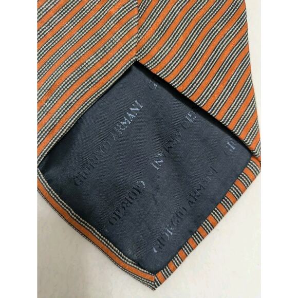 Vintage GIORGIO ARMANI 100% Silk Orange Black Striped Men's Necktie Tie Italy - Picture 6 of 10